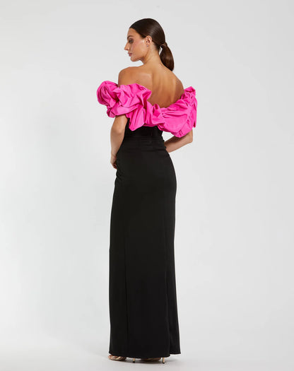 Bold Evening Dress with Off-the-Shoulder Neckline, Voluminous Ruffled Trim and Mermaid Silhouette