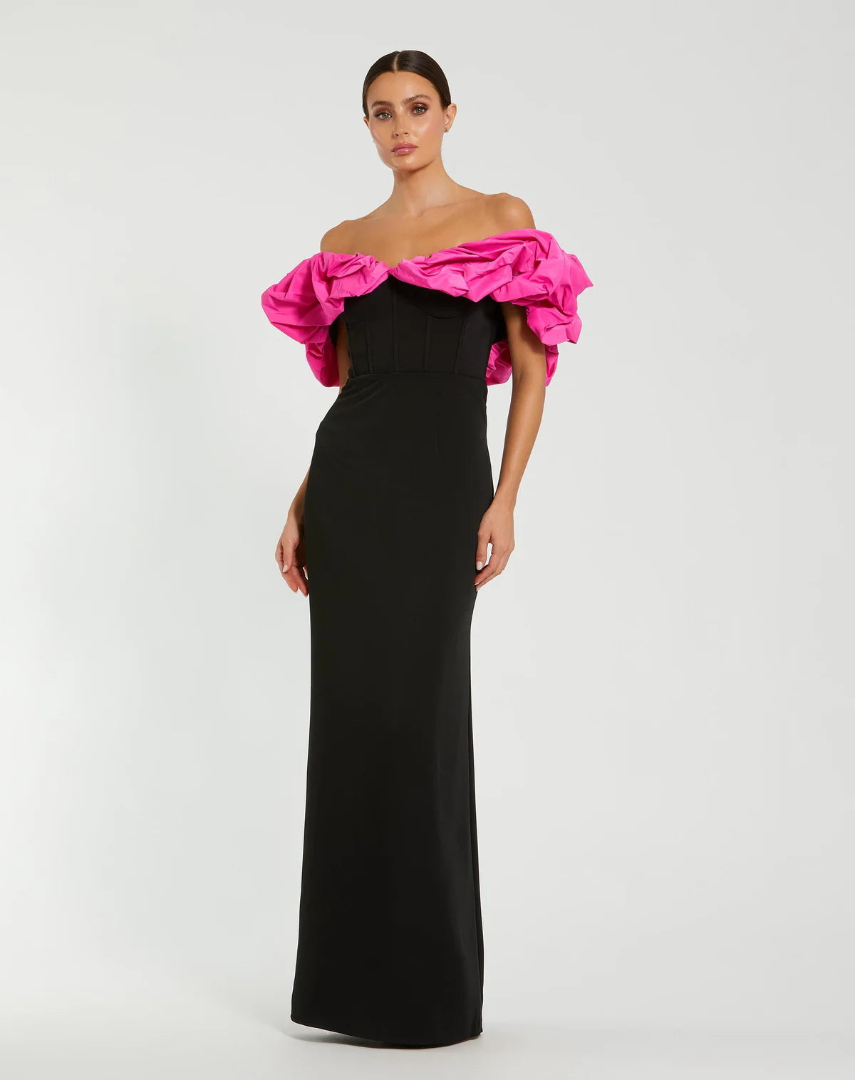 Bold Evening Dress with Off-the-Shoulder Neckline, Voluminous Ruffled Trim and Mermaid Silhouette