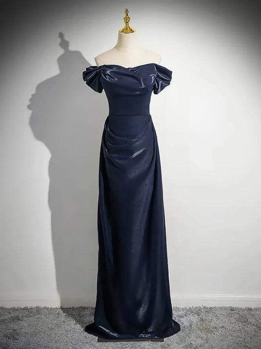 Glamorous Diva Fitted Sheath Off-the-Shoulder Puff Sleeve Back Lace-Up Floor-Length Prom Dresses