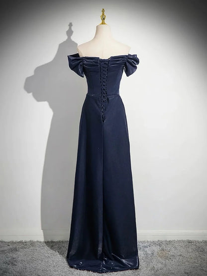 Glamorous Diva Fitted Sheath Off-the-Shoulder Puff Sleeve Back Lace-Up Floor-Length Prom Dresses