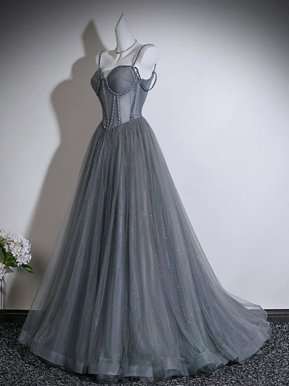 Glamorous Enchanting Fitted Ball Gown Spaghetti Strap Sleeveless Back Lace-Up Floor-Length Prom Dresses