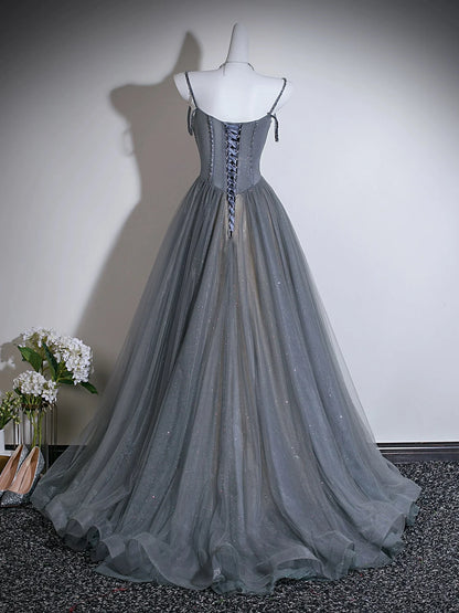Glamorous Enchanting Fitted Ball Gown Spaghetti Strap Sleeveless Back Lace-Up Floor-Length Prom Dresses