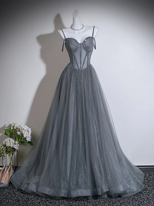 Glamorous Enchanting Fitted Ball Gown Spaghetti Strap Sleeveless Back Lace-Up Floor-Length Prom Dresses
