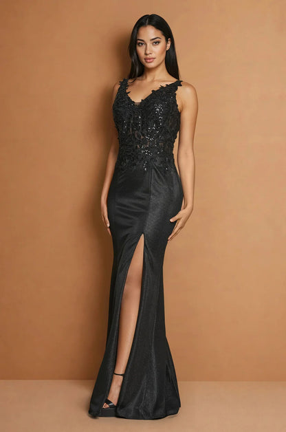 Glamorous Evening Dress with Sequin Lace Bodice, V-Neckline and Mermaid Silhouette