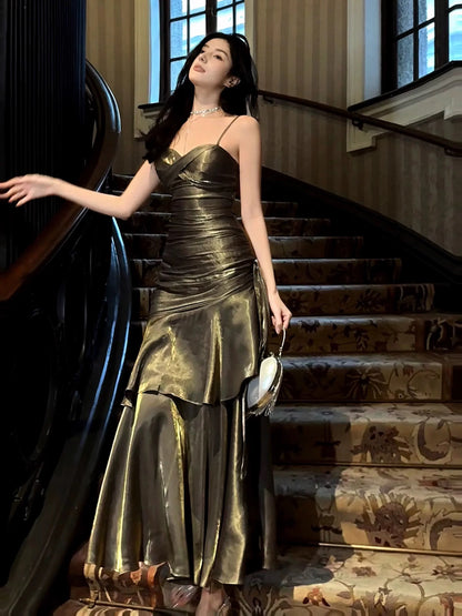 Glamorous Fitted Mermaid Sweetheart Neck Spaghetti Strap Tiered Prom Dresses