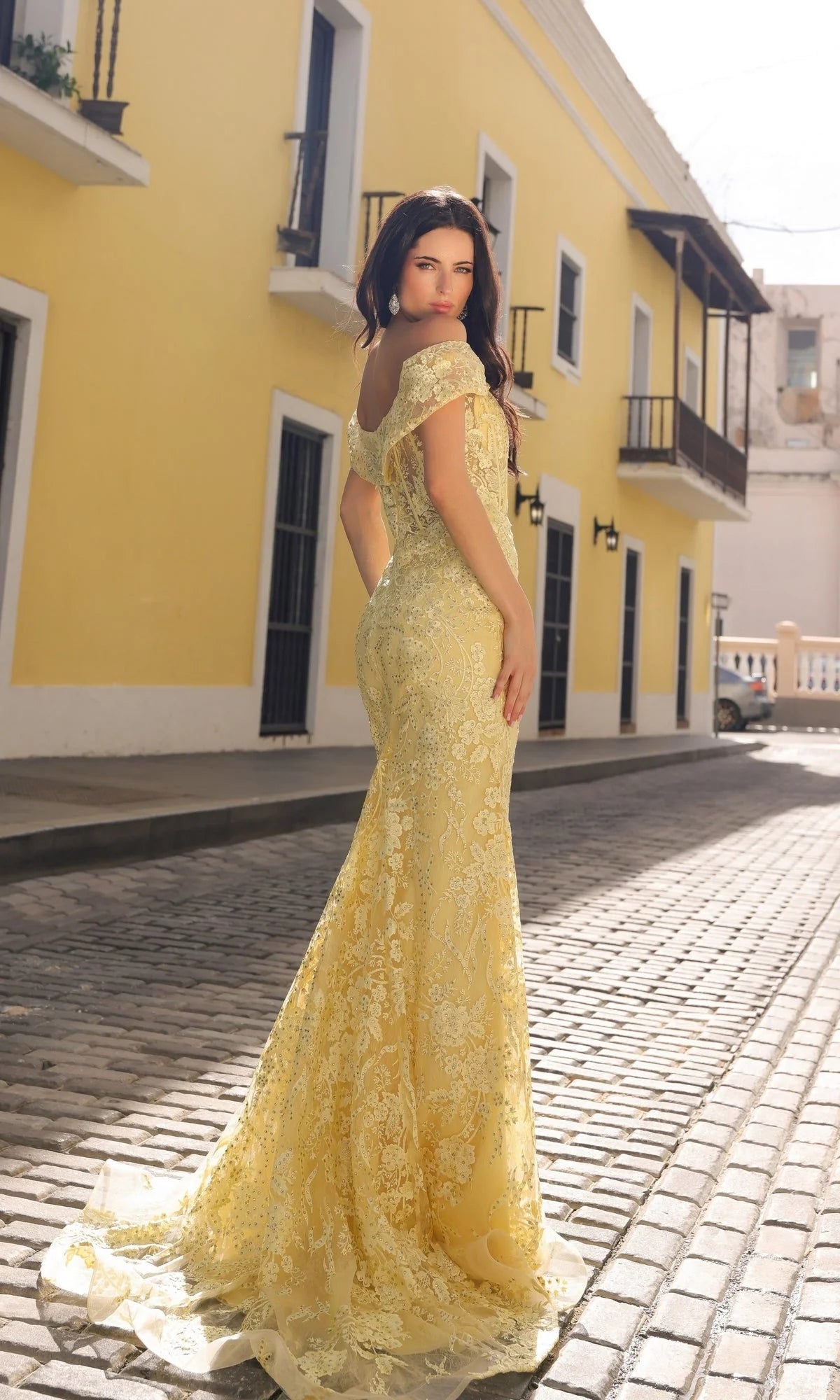 Glamorous Floral Lace Mermaid Off-Shoulder Zipper Back Floor-Length Prom Dress
