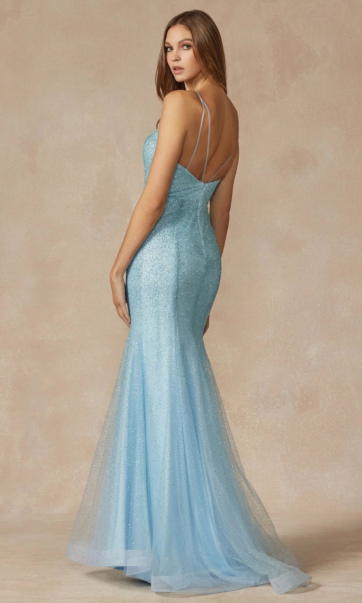 Glamorous Glitter Mermaid V-Neck Spaghetti Strap Zipper Back Floor-Length Prom Dress
