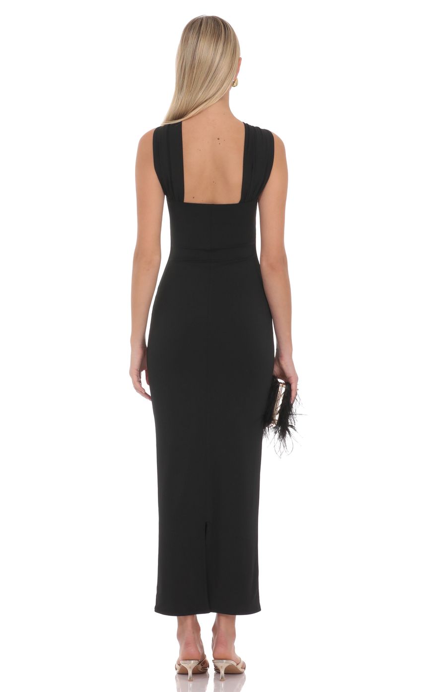 Glamorous Halter Neck Twist Front Gold Ring Detail Open Back Stretch Crepe Bodycon Floor-length Evening Dresses