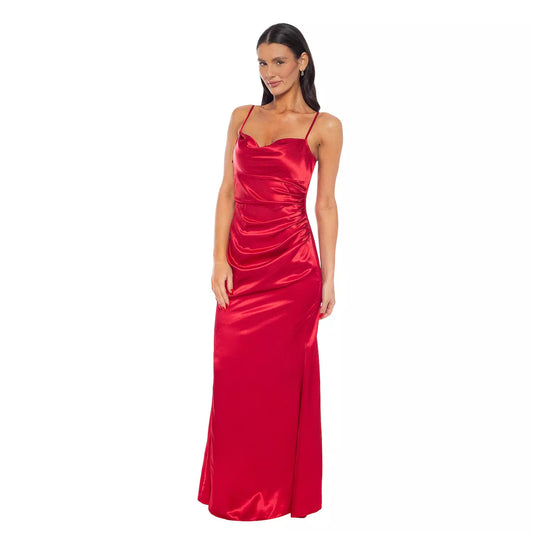 Glamorous Mermaid Cowl Neck Spaghetti Strap Low Open Back Floor Length Evening Dress