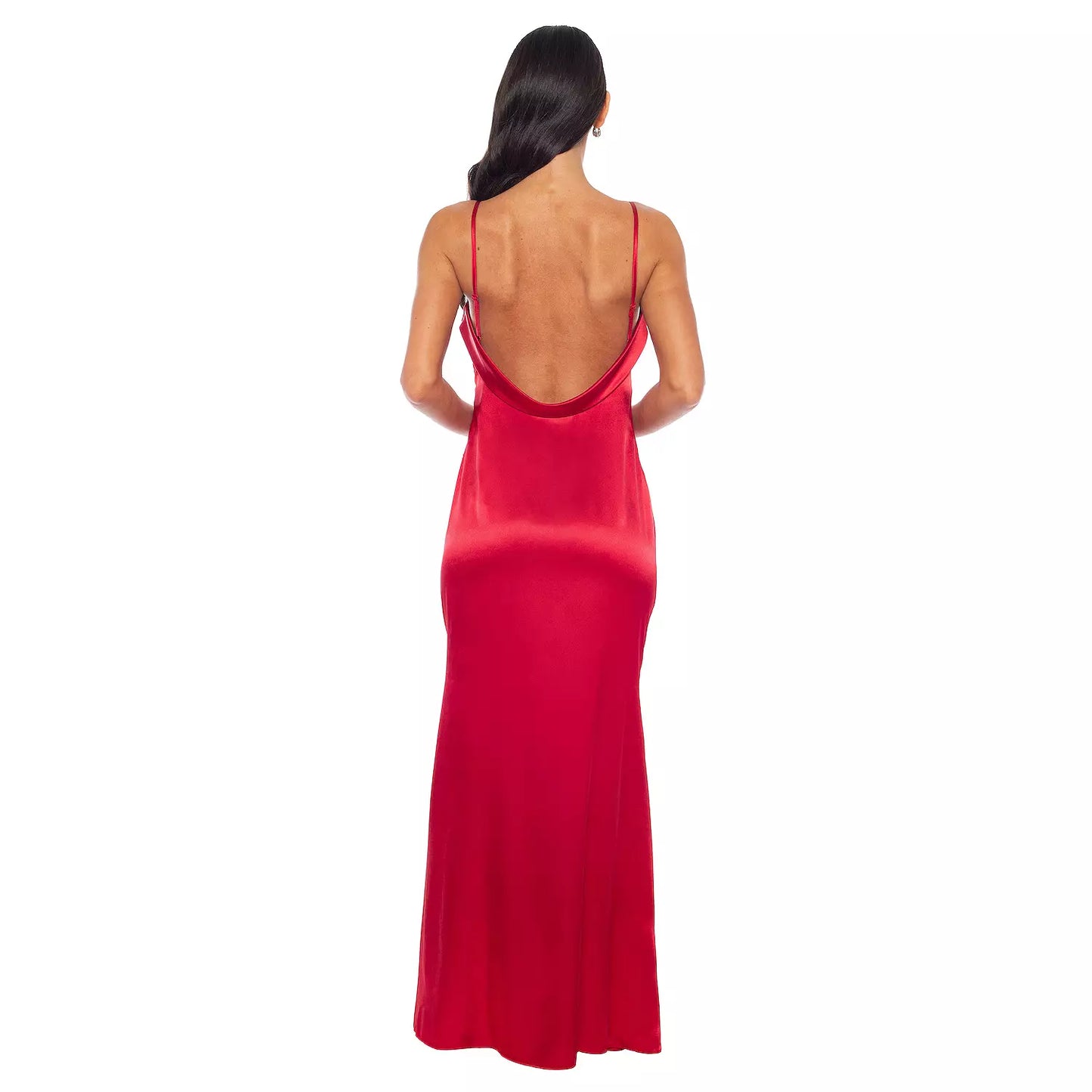 Lustrous Satin Mermaid Cowl Neck Spaghetti Strap Low Back Floor Length Evening Gown