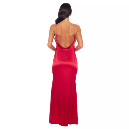 Lustrous Satin Mermaid Cowl Neck Spaghetti Strap Low Back Floor Length Evening Gown