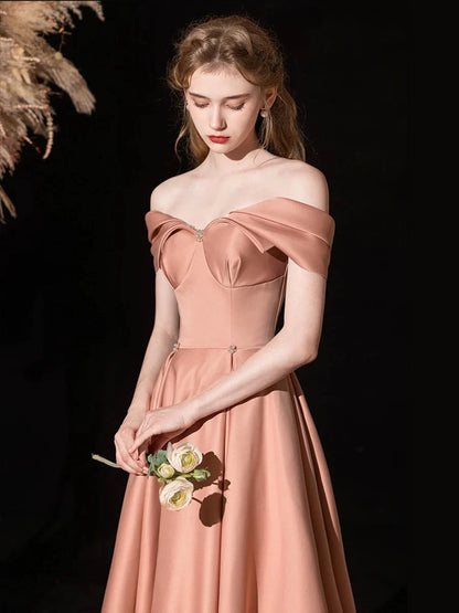 Glamorous Romantic Fitted A-Line Off-the-Shoulder Sleeveless Back Lace-Up Floor-Length Prom Dresses