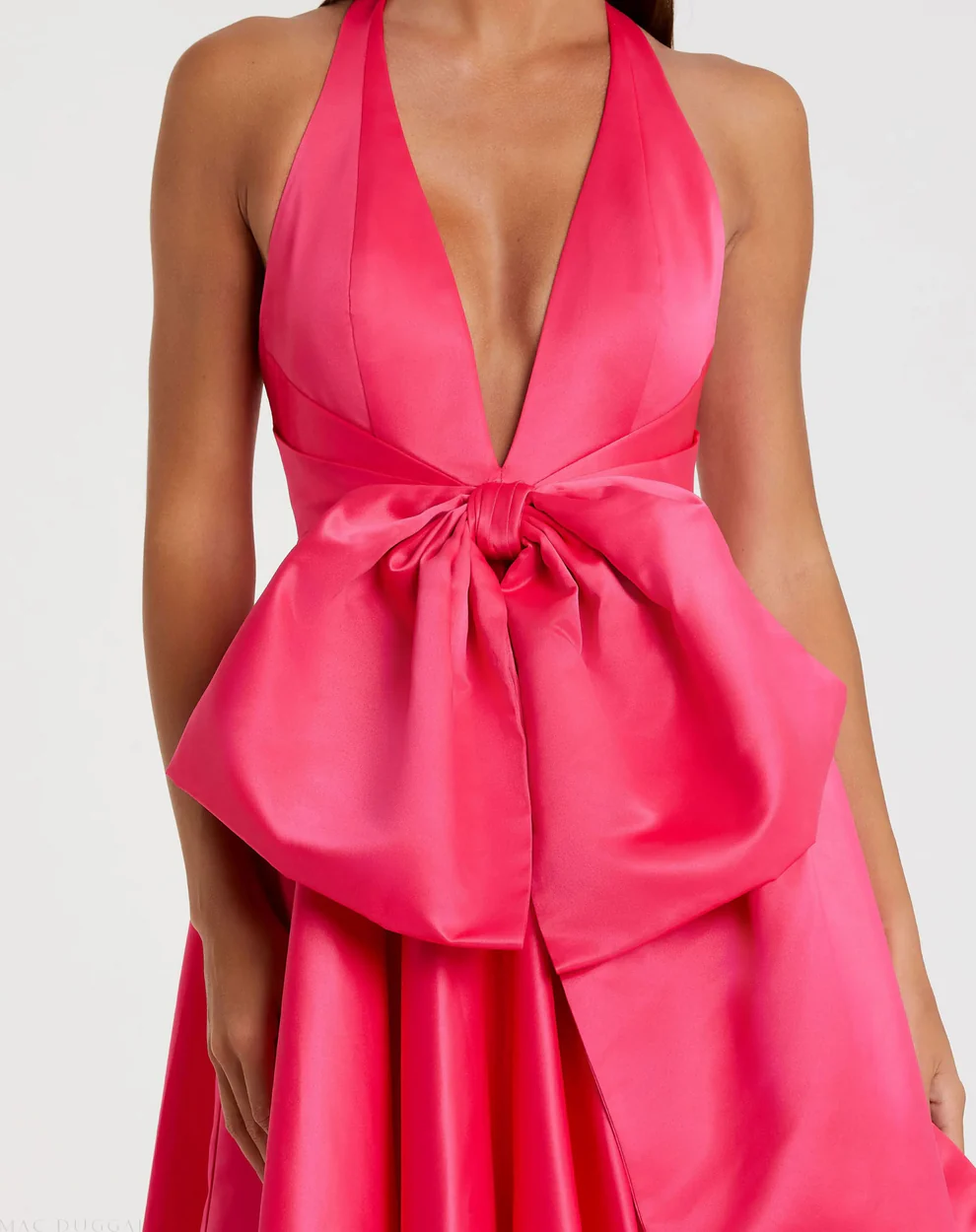 Glamorous Satin A-Line Halter Deep V-Neck Sleeveless Open Back Oversized Bow Floor-Length Evening Dress for Formal Events