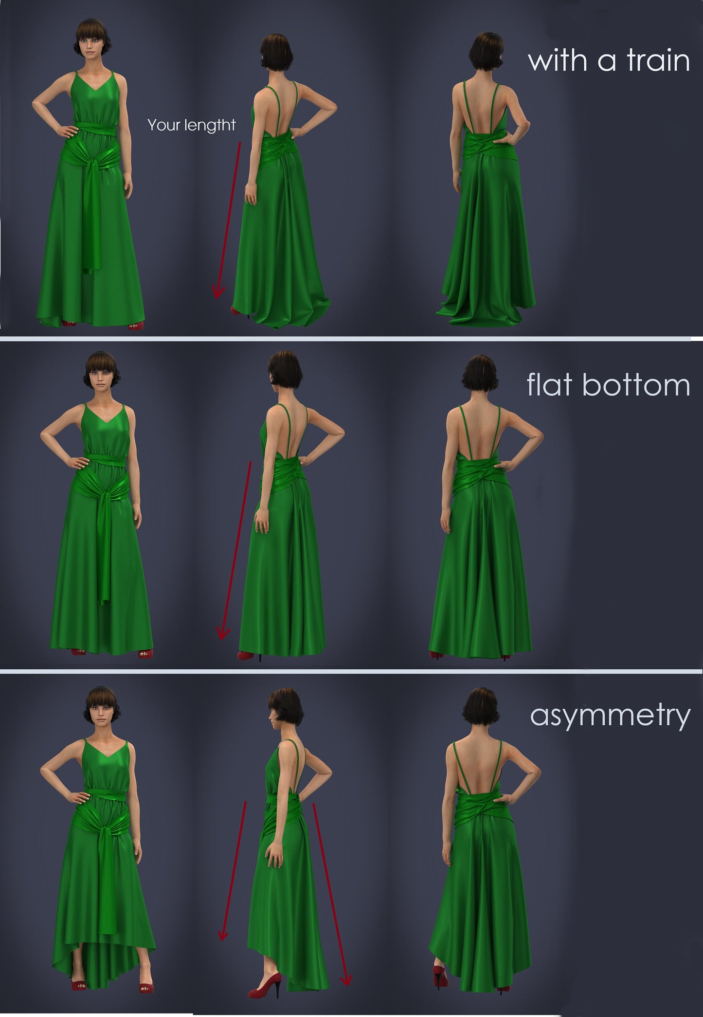 Glamorous Satin A-Line V Neck Spaghetti Strap Open Back Tie Waist Evening Dress