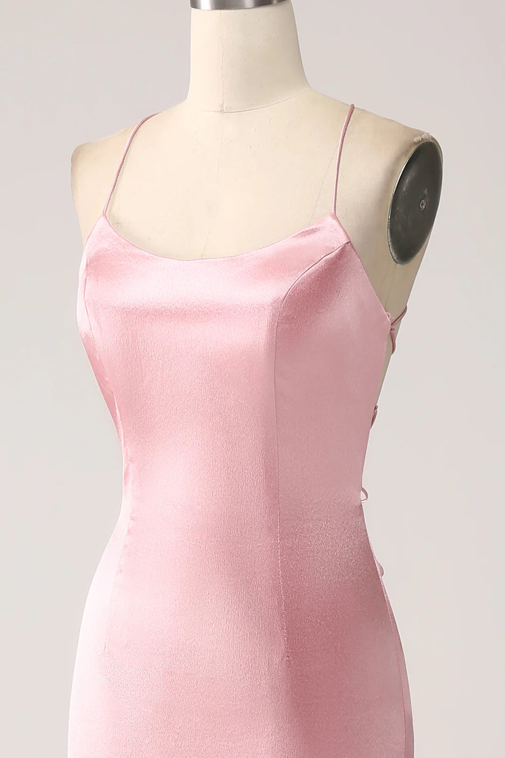 Glamorous Satin Spaghetti Strap Mermaid Prom Dresses with Crisscross Lace-Up Back and Train