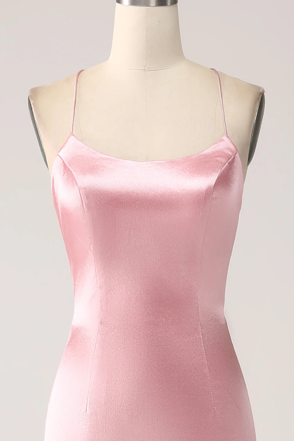 Glamorous Satin Spaghetti Strap Mermaid Prom Dresses with Crisscross Lace-Up Back and Train