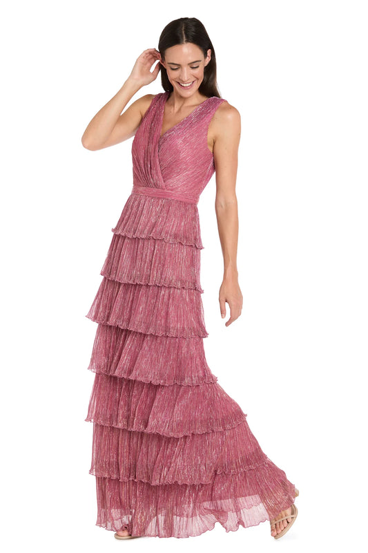 Glamorous Shimmering V-Neck Tiered Sleeveless Floor-Length Evening Dresses