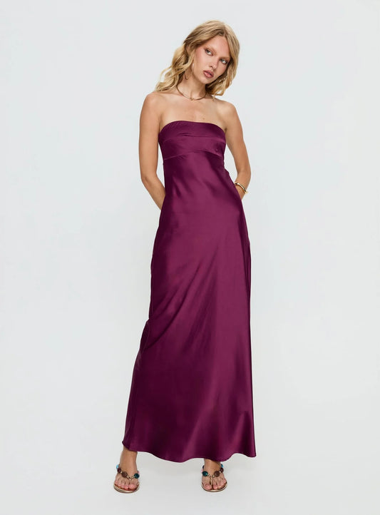 Glamorous Strapless Lace-Up Back Satin Mermaid Evening Dress with Side Pockets