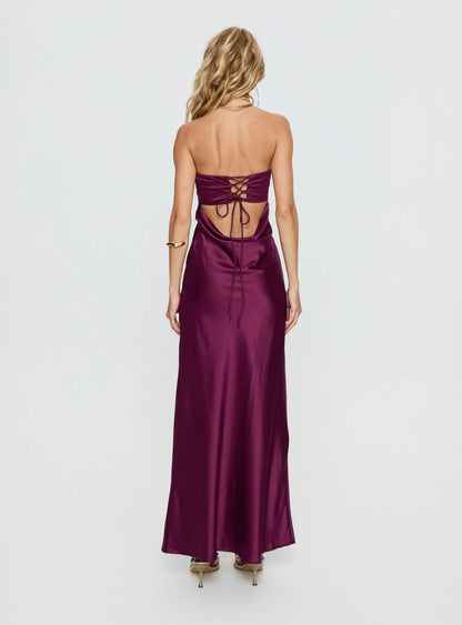 Glamorous Strapless Lace-Up Back Satin Mermaid Evening Dress with Side Pockets