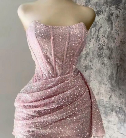 Sparkling Sequin Sheath Strapless Corset Draped Mini Homecoming Dress