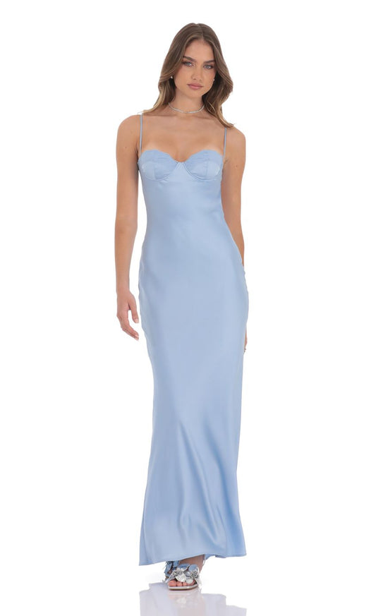 Glamorous Sweetheart Neck Sky Blue Satin Evening Dress with Open Back & Mermaid Hem