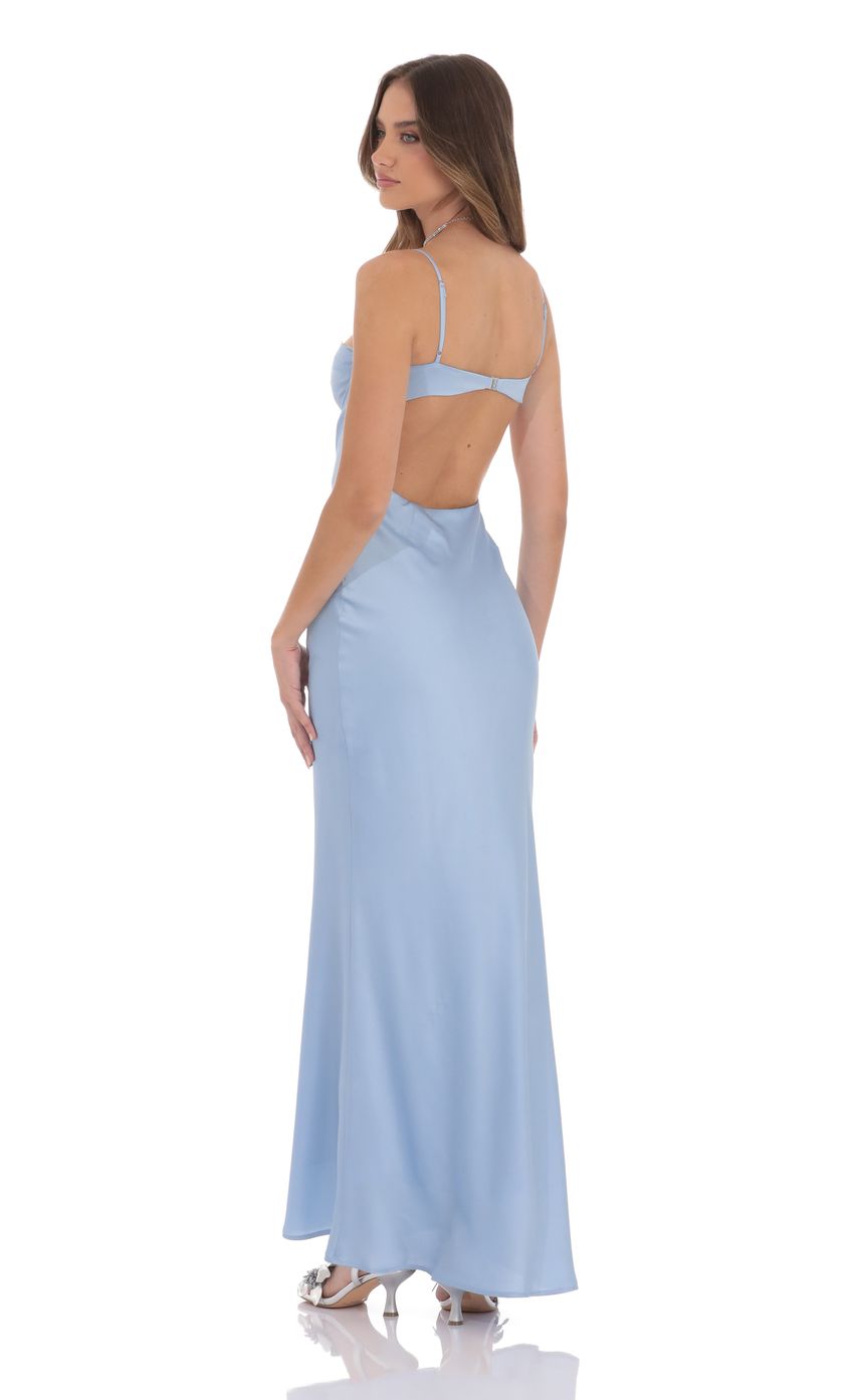 Glamorous Sweetheart Neck Sky Blue Satin Evening Dress with Open Back & Mermaid Hem