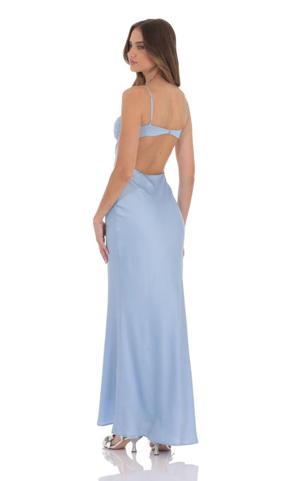 Glamorous Sweetheart Neck Sky Blue Satin Evening Dress with Open Back & Mermaid Hem