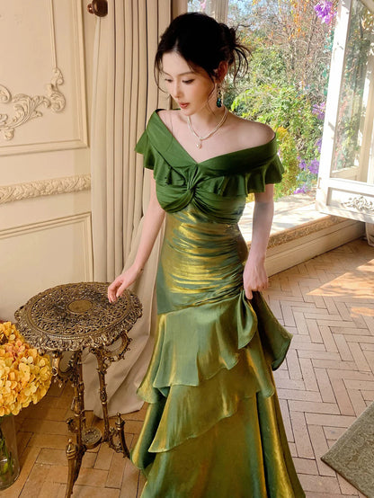 Glamorous Vintage Fitted Mermaid Off-the-Shoulder Sleeveless Back Zip Floor-Length Prom Dresses