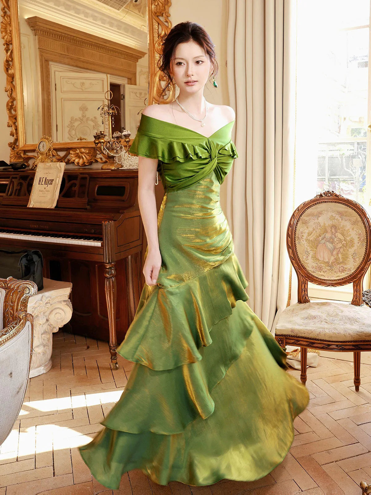 Glamorous Vintage Fitted Mermaid Off-the-Shoulder Sleeveless Back Zip Floor-Length Prom Dresses