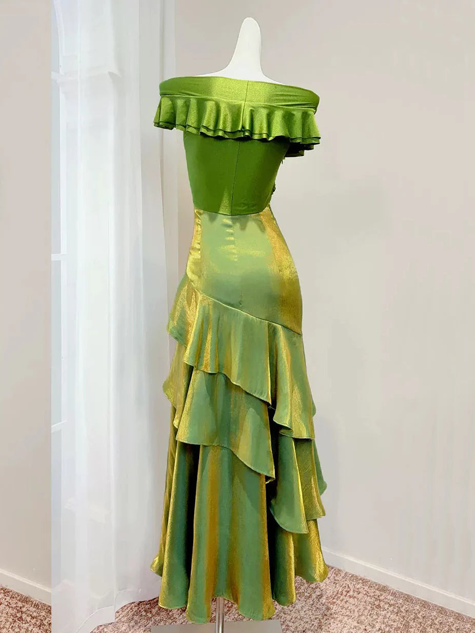 Glamorous Vintage Fitted Mermaid Off-the-Shoulder Sleeveless Back Zip Floor-Length Prom Dresses