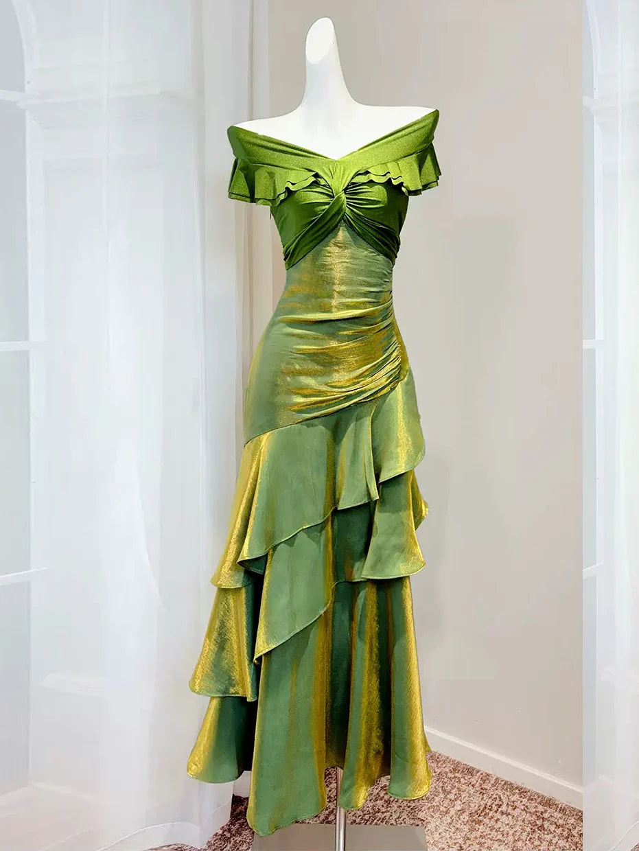 Glamorous Vintage Fitted Mermaid Off-the-Shoulder Sleeveless Back Zip Floor-Length Prom Dresses