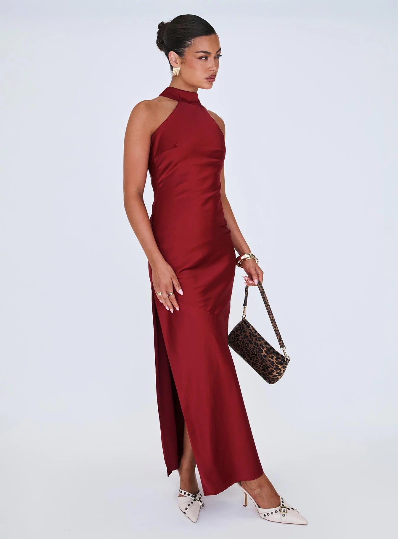 Glamorous Halter Neck Tie-Back Satin Mermaid Evening Dress with High Side Slit