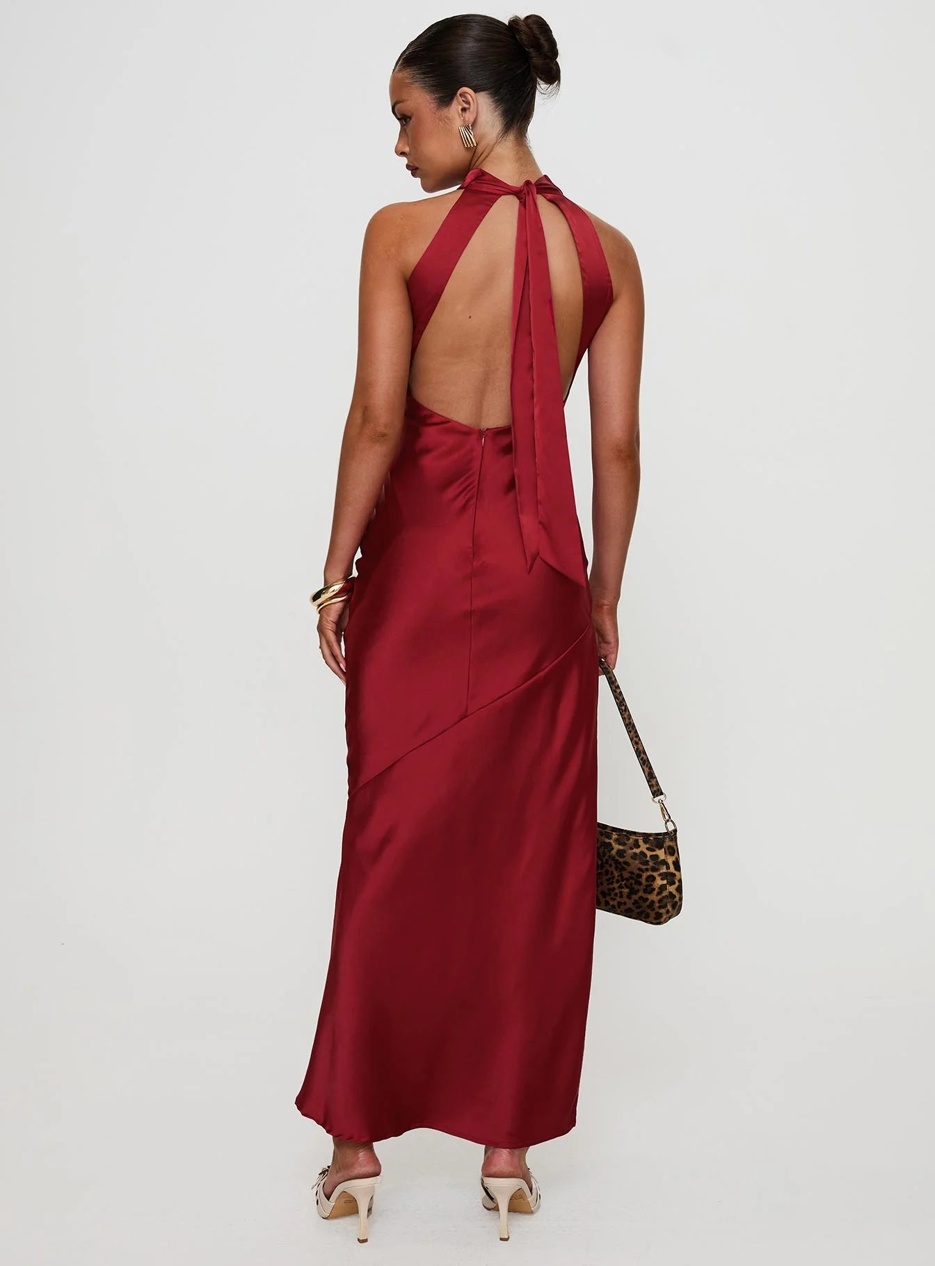 Glamorous Halter Neck Tie-Back Satin Mermaid Evening Dress with High Side Slit