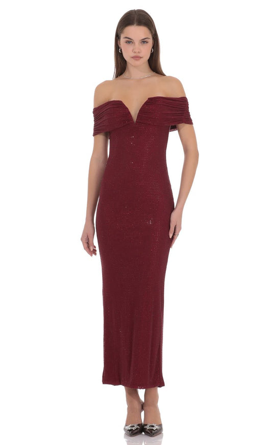 Glamorous Off-the-shoulder Cowl Neck Sweetheart Cutout Hotfix Rhinestone Ruched Stretch Jersey Bodycon Floor-length Evening Dresses