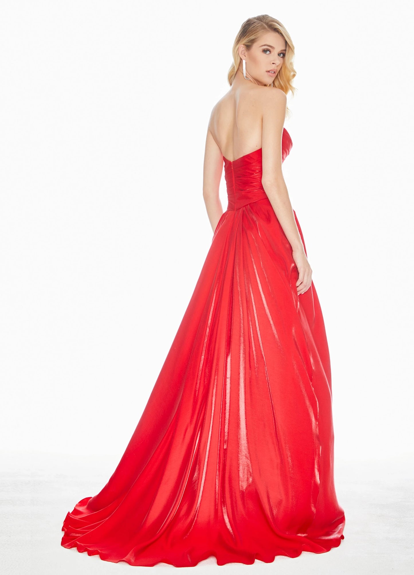 Glamorous Satin A-Line Sweetheart Strapless Open Back Floor-Length Evening Dresses with High Slit