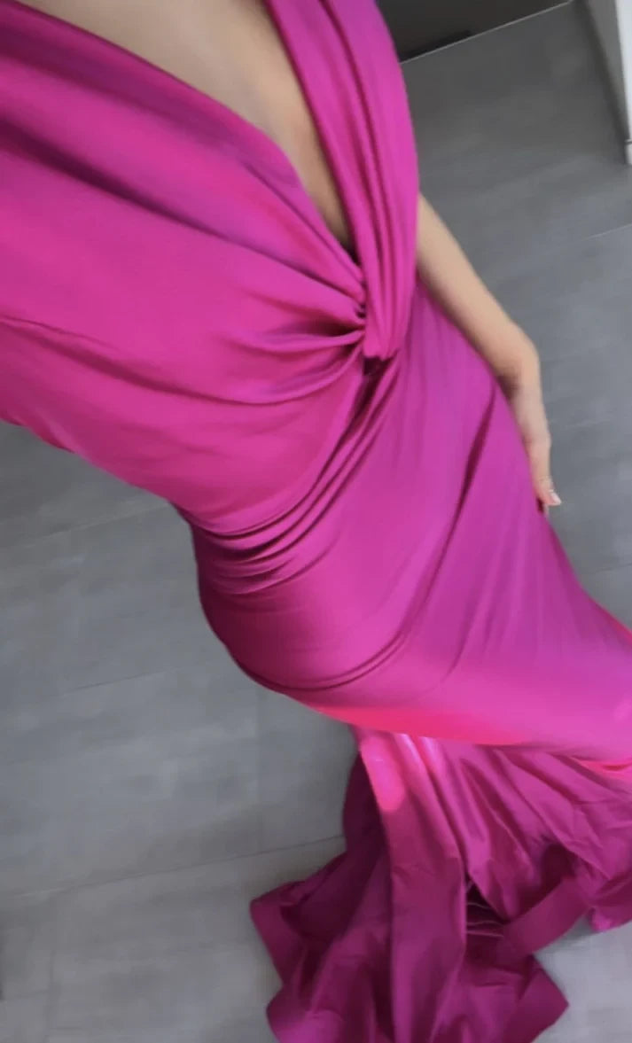 Glamorous Satin Mermaid Deep V-Neck Open Back Floor Length Prom Dresses