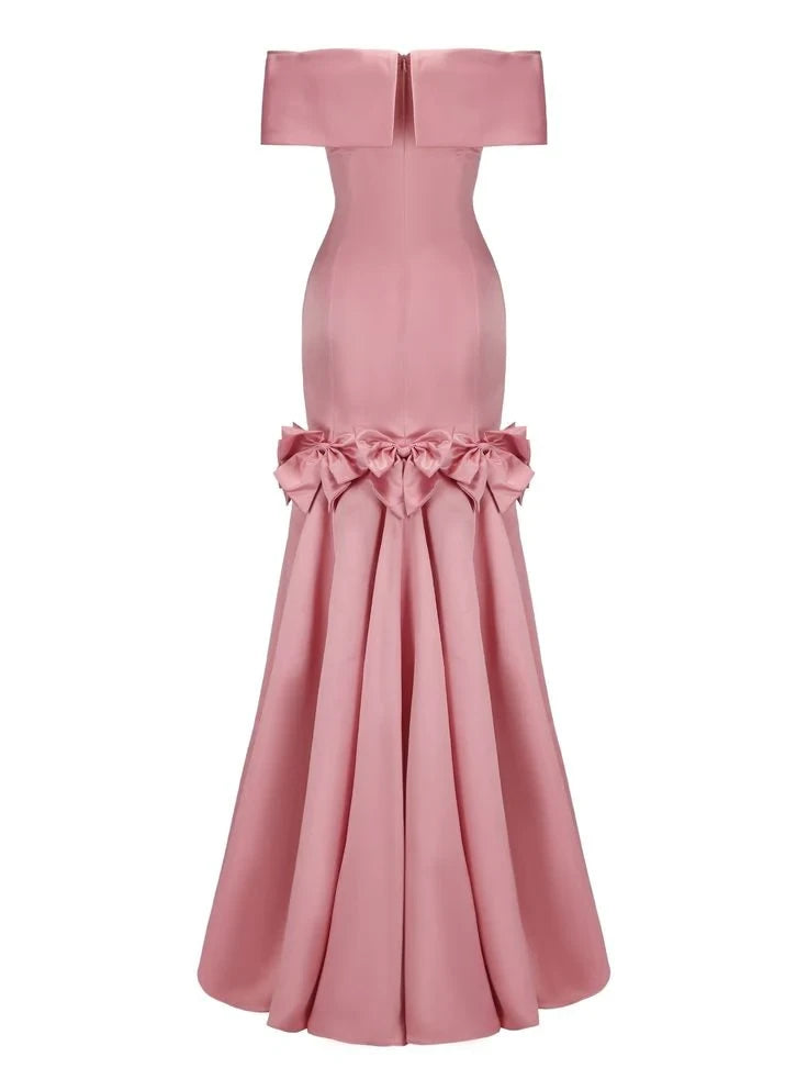 Glamorous Satin Mermaid Off-the-Shoulder With Short Sleeves Floor-Length Prom Dresses