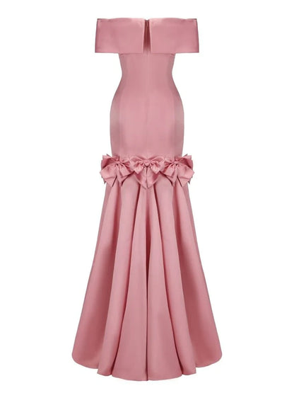 Glamorous Satin Mermaid Off-the-Shoulder With Short Sleeves Floor-Length Prom Dresses