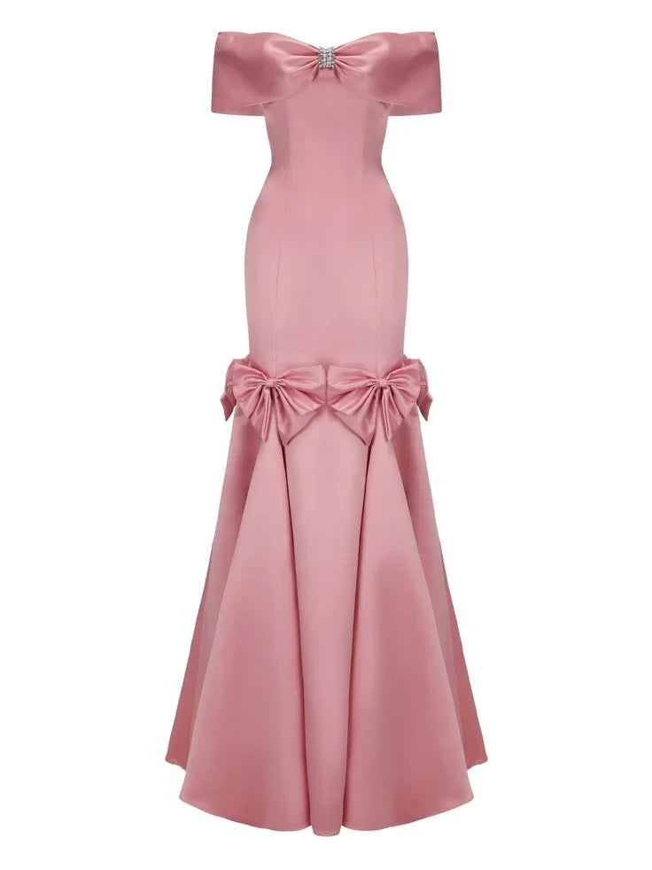 Glamorous Satin Mermaid Off-the-Shoulder With Short Sleeves Floor-Length Prom Dresses