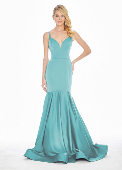 Glamorous Satin Mermaid V-Neck Sleeveless Criss-Cross Open Back Floor-Length Evening Dresses