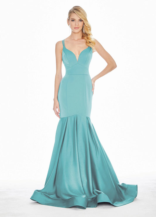 Glamorous Satin Mermaid V-Neck Sleeveless Criss-Cross Open Back Floor-Length Evening Dresses