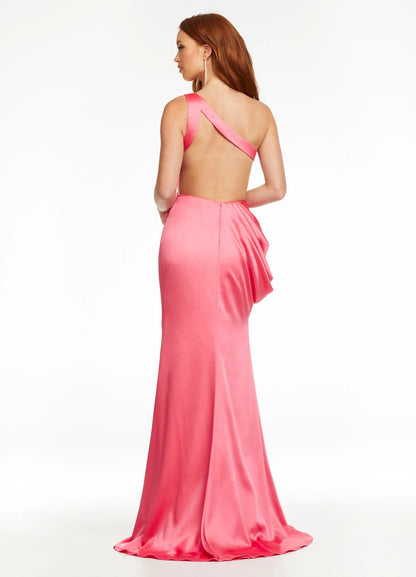 Glamorous Satin Sheath One-Shoulder Sleeveless Open Back Floor-Length Evening Dresses