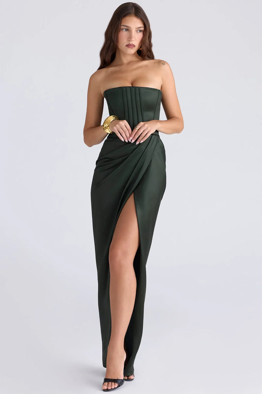 Glamorous Satin Sheath Strapless Sweetheart Sleeveless Lace-Up Back Floor-Length Evening Dresses