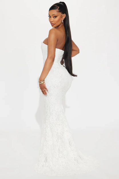 Gorgeous Mermaid Strapless Sleeveless Corset Fitted White Maxi Evening Dresses Women