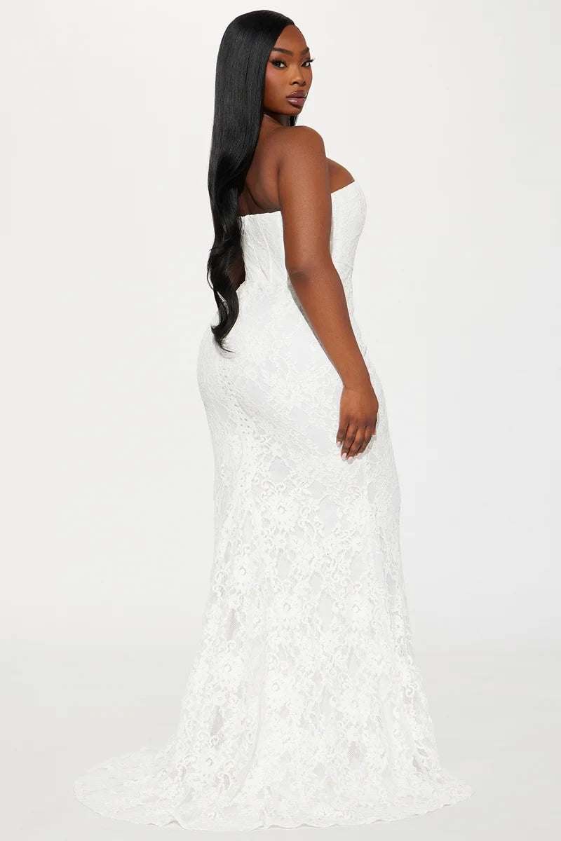 Gorgeous Mermaid Strapless Sleeveless Corset Fitted White Maxi Evening Dresses Women