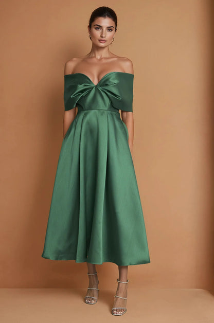 Gorgeous satin mermaid off shoulder sleeveless open back floor length evening dress with ruched bodice
