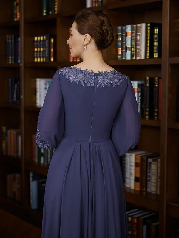 Graceful Chiffon A-Line Boat Neck Long Sleeves Zipper Back High-Low Mother of the Bride Dresses