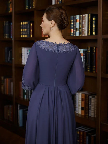 Graceful Chiffon A-Line Boat Neck Long Sleeves Zipper Back High-Low Mother of the Bride Dresses
