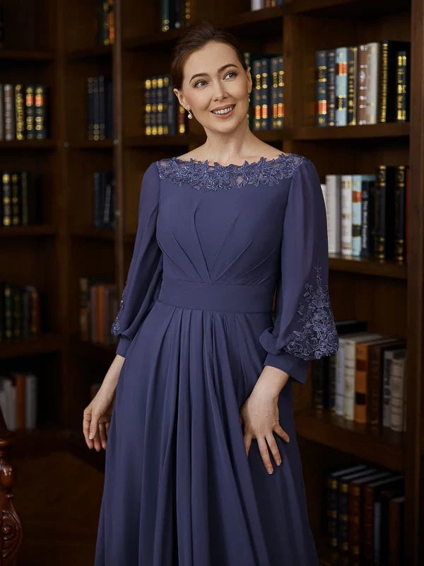 Graceful Chiffon A-Line Boat Neck Long Sleeves Zipper Back High-Low Mother of the Bride Dresses