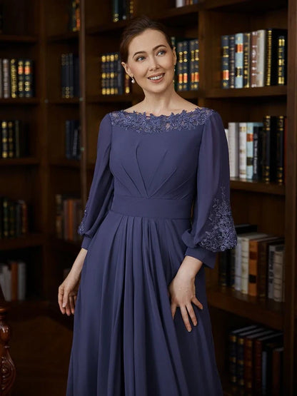 Graceful Chiffon A-Line Boat Neck Long Sleeves Zipper Back High-Low Mother of the Bride Dresses